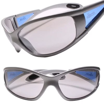 Óculos de sol clássico envoltório em torno vintage design esportivo prata lente cinza - Imagem 1 de 3