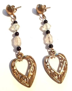 Perlen Tropfen goldfarben baumelnde Herz Ohrstecker - Bild 1 von 12