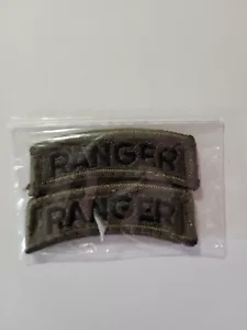U.S. Army RANGER Tab Shoulder Scroll Unit (Black On Green) Hook & Loop - (Pair) - Picture 1 of 5