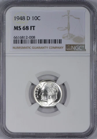 1948 D Silver Roosevelt Dime NGC MS68 - Full Torch - Blast White!!  Quite Scarce Cover