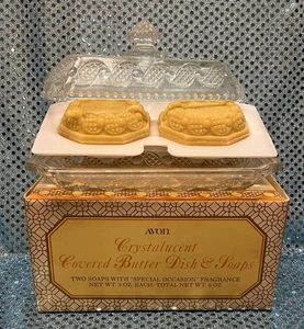 Avon Crystalucent Covered Butter Dish & 2 Soaps ~ NIB ~ Vintage - Picture 1 of 2