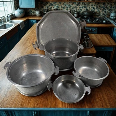 Juego de utensilios de cocina de aluminio martillado Guardian Service 4 sartenes + bandeja octágona, EE. UU. Foto 1 de 4