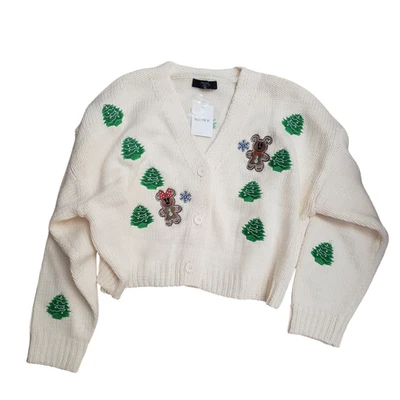 Cárdigan bordado Mickey Minnie Mouse árbol de Navidad Disney pan de jengibre (2X) Foto 1 de 4