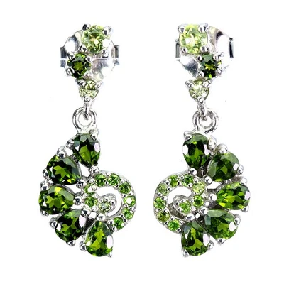 Pendientes de plata de ley 925 pera cromo diopsido 4x3 mm peridoto piedras preciosas joyería Foto 1 de 4