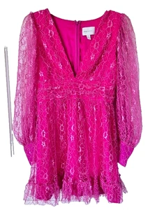 Alice McCall Floyd Minikleid Gr. 4 US Rosa Puffärmel Rüschensaum Passform Taille - Bild 1 von 14