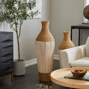 Brown Seagrass Handmade Wrapped Tall Floor Vase with Open - Picture 1 of 10