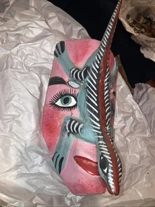 Vintage mexikanische geschnitzte Holz Volkskunst Tanzmaske bemalt Eidechse Gesicht Guerrero - Bild 1 von 11