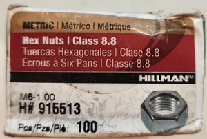 Hillman - 915513 - HEX NUTS - Class 8.8 - M6 1.00 - Unopened Box of 100 - Picture 1 of 2