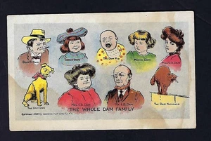 Early 1900's Postcard, "The Whole Dam Family" Dog & Cat, Humor, Comic - Picture 1 of 2
