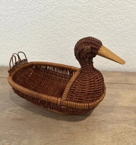 Cesta de pato caña vintage pan huevos fruta marrón tejido mimbre cocina de campo usada en excelente estado - Imagen 1 de 9