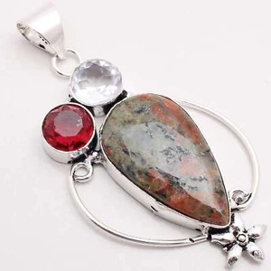 Unakit Edelstein 925 Versilberter Anhänger Handmade Schmuck Gift 5.9cm P-10437 - Bild 1 von 3