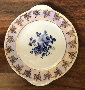 Plate Carlsbad Praha Prague Porzellan Bohemia 10” Diam Blue Rose Gold Accent - Picture 1 of 4