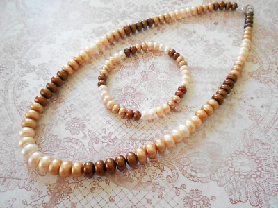 Juego de collar y pulsera Honora Sterling Browns bronceados perlas crema 65760C Foto 1 de 4