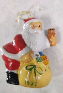 Ceramic Santa Claus w Toy Bag 3in Tall 1997 Hanging Christmas Ornament Pre-owned - Picture 1 of 6