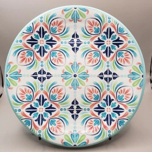 8 pc Floral Dinner Plates Melamine Picnic Boho Mediterranean Blue Flowers 9” - Picture 1 of 3