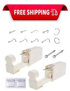 2 Pack Disposable Self Nose Piercing Tool With 10Pc Nose Rings Nose Piercing Kit - Picture 1 of 6
