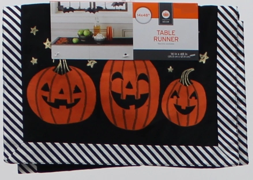 Halloween Black & White with Pumpkin Table Runner 14x48 in NWT - Image 1 of 1