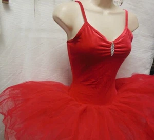 COSTUME BALLETTO ROSSO CORTO VELLUTO tulle organdia spilla corta con strass - Foto 1 di 13