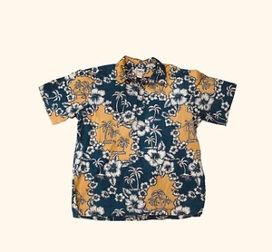 Vintage Reyn Spooner Hawaiian Shirt Blue Gold Pullover Palm Tree Hawaii Men XL - Picture 1 of 4
