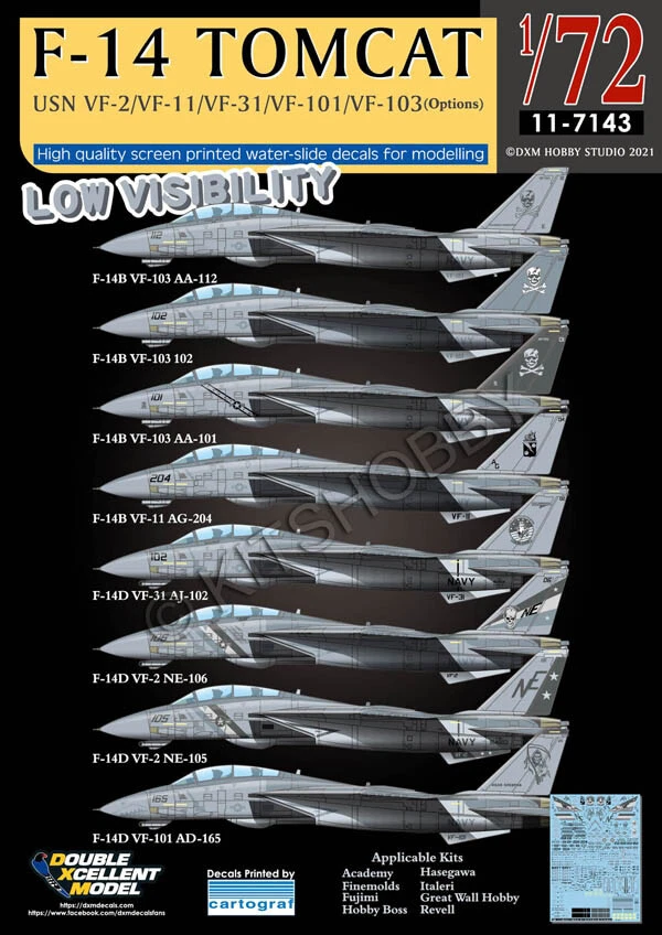 DXM decal 1/72 USN F-14 Tomcat VF-2 / VF-11 / VF-31 / VF-101 / VF-103 Low Vis. - Image 1 of 4