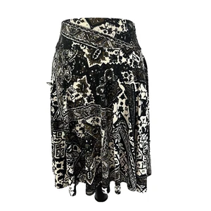 Chaps Skirt size Medium Black Brown Slinky Knee A Line Boho Stretch Peasant Slim - Picture 1 of 9