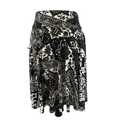 Chaps Skirt size Medium Black Brown Slinky Knee A Line Boho Stretch Peasant Slim Foto 1 de 4