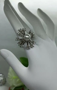 Circonites Flower Ray Rod Pearl Silver Ring MM 8MM 3 Mis. 17 Vintage Arts - Picture 1 of 5