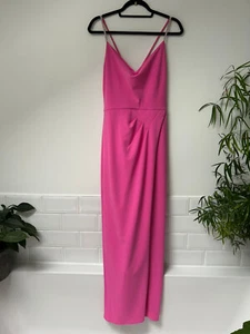 AIDAN Adrianna Papell Hot Pink Diamante Straps Column Evening Dress Gown UK14 - Picture 1 of 20