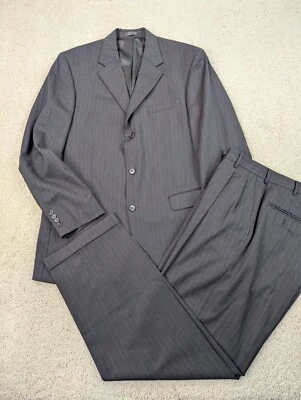 Suit Mens 42L 36x32 Gray Pinstripe Wool 2 Piece Jacket Pants Vintage 3 Button - Image 1 of 4