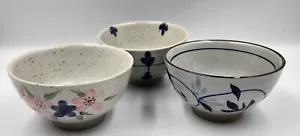 3 bols 4,5" assortis en grès floral peint à la main japonais neuf signature - Photo 1/4