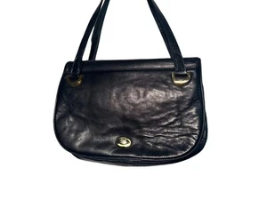 Bolso de Mano Vintage Bally Azul Marino Cuero Suave Solapa Doble Asa Herrajes Dorados - Imagen 1 de 6