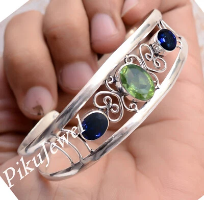 Facettierter Peridot & Tansanit Edelstein 925 Sterling Silber Geburtsstein Ma... - Bild 1 von 4