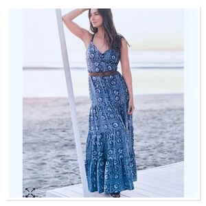 LAUREN RALPH LAUREN Geo-Print Linen Maxidress Blue Multi Size 14 $225.00 - Picture 1 of 9