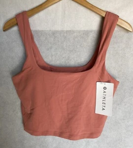 ATHLETA Size L (Cup A-C) Peach Transcend Square Neck Crop Sports Bra NWT $55 - Picture 1 of 7