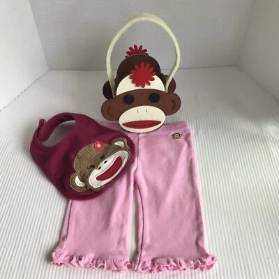 LOTE 3 Pantalones Elásticos Paul Frank Mono Bebé Niña Con Volantes O-3M, Babero y Cesta de Fieltro Foto 1 de 4