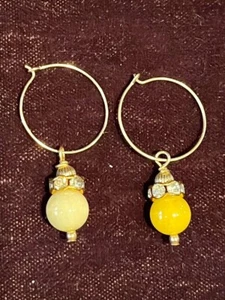 Pre Owned Citrine Drop Bead Pierced Earrings Gold Tone Rhinestone - Picture 1 of 3