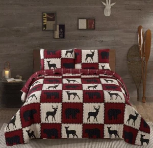 Virah Bella - Stitched Forest Vermillion - Lightweight Reversible Quilt Set F/Q - Picture 1 of 5