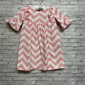 Southern Sunshine Kids 3T Pink White Chevron Ruffle Bell Sleeve Dress - Picture 1 of 8