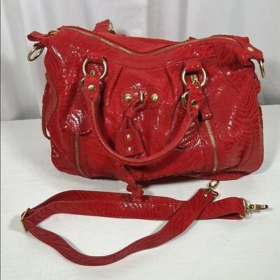 Hype Red Snakeskin Print Leather Roomy Satchel Crossbody Dust bag Included Foto 1 de 4
