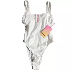 Stoney Clover Lane x Target Women's XXS Ribbed One Piece Swimsuit Henley White - Picture 1 of 7