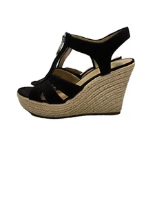 Michael Kors Berkley Canvas Wedge Shoes Black Womens Size 6.5M - Picture 1 of 12