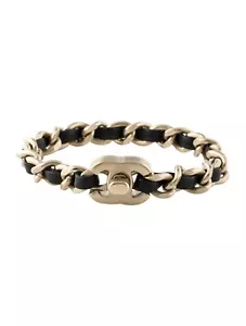 CHANEL Bracelet Black Leather Gold Plated Chain Link Turnlock CC Logo B12 P - Picture 1 of 5