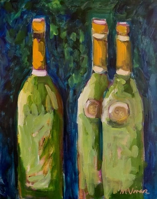 Pintura Artística Impresionista Cocina Bar Vino MONA VIVAR Original 20x16 Foto 1 de 4