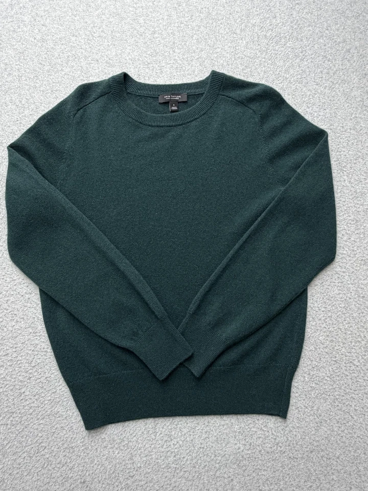 Suéter Ann Taylor Mujer Medio Verde 100% Cachemira Cuello Redondo Pullover Suave Foto 1 de 4