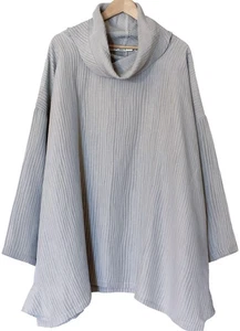 PLANET By Lauren G O/S Gray SILK LINEN RIB Cowl Neck Tunic Blouse in FOG NWT - Picture 1 of 4