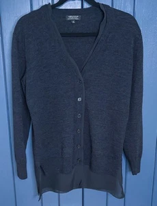 Lord And Taylor Charcoal Gray Wool Cardigan Sweater Small Sheer Trim Luxury - Picture 1 of 5