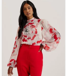 TED BAKER Top Womens Size 8 & 10 Ladon Floral Print Tie Neck Long Sleeve NEW - Picture 1 of 21