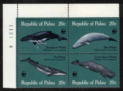 Palau #24-27 Ballenas W.W.F. Bloque de número de placa. 1983 como nuevo nunca montado Foto 1 de 2