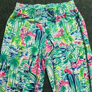 Lilly Pulitzer Pajama Pants XS PJ Knit Green Blue Pink Palm Sailboat Womens READ - Picture 1 of 11