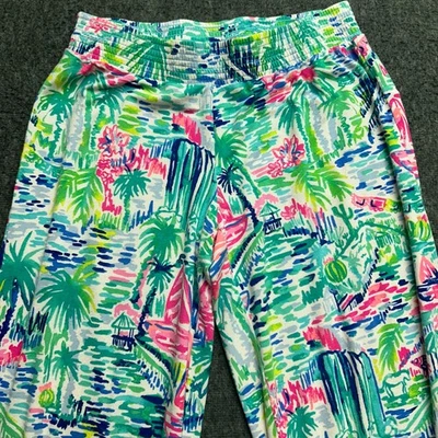 Lilly Pulitzer Pajama Pants XS PJ Knit Green Blue Pink Palm Sailboat Womens READ - Image 1 of 4